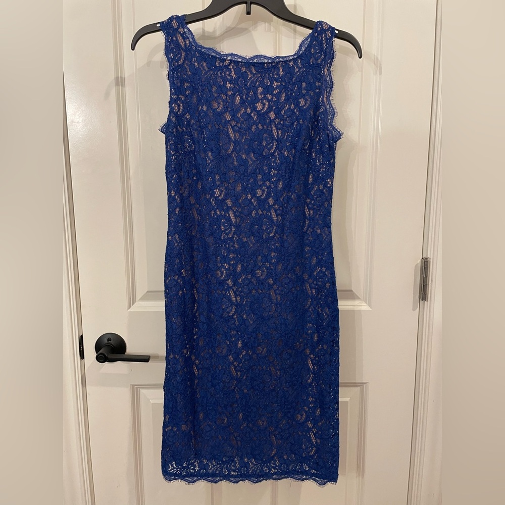Adrianna Papell Royal Blue Lace Overlay Sheath Dress